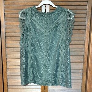Cable & Gauge Dark Olive Green Crochet-Trim Tank